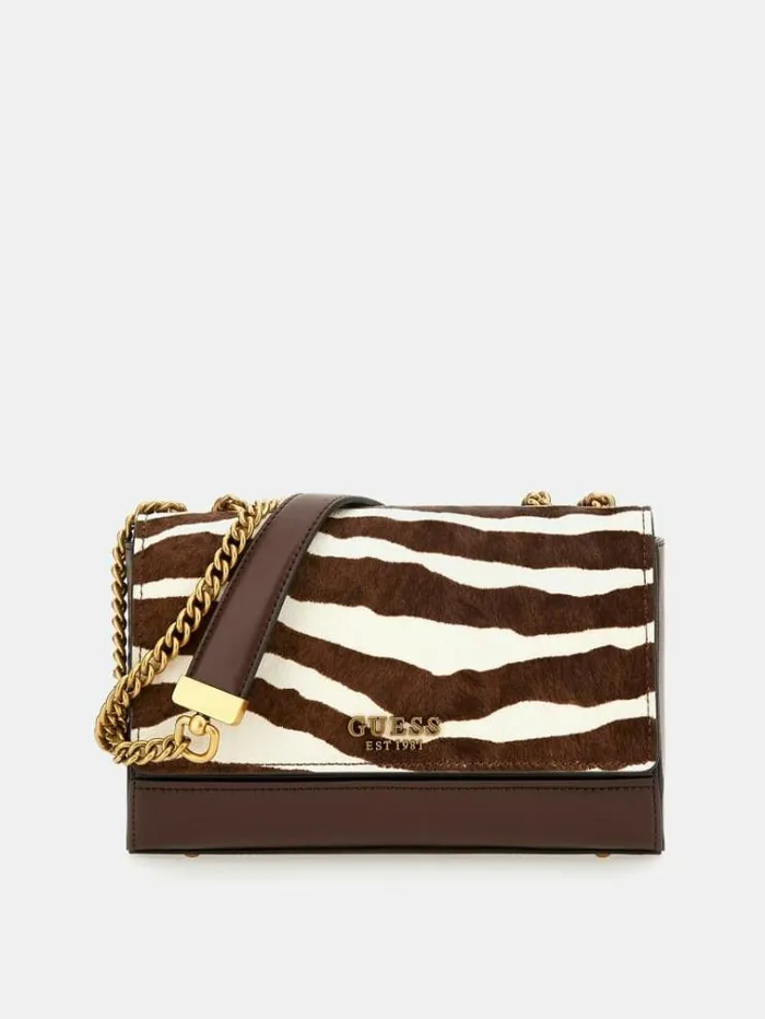 Women Iseline Genuine Leather Mini Crossbody Animalier Brown Guess Mini Bags