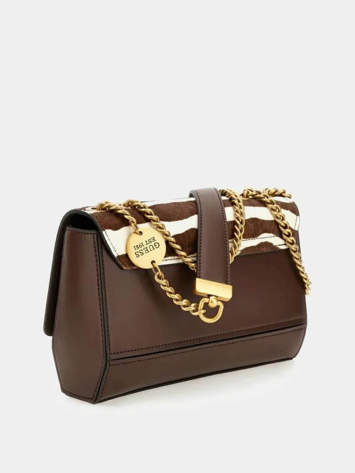 Women Iseline Genuine Leather Mini Crossbody Animalier Brown Guess Mini Bags