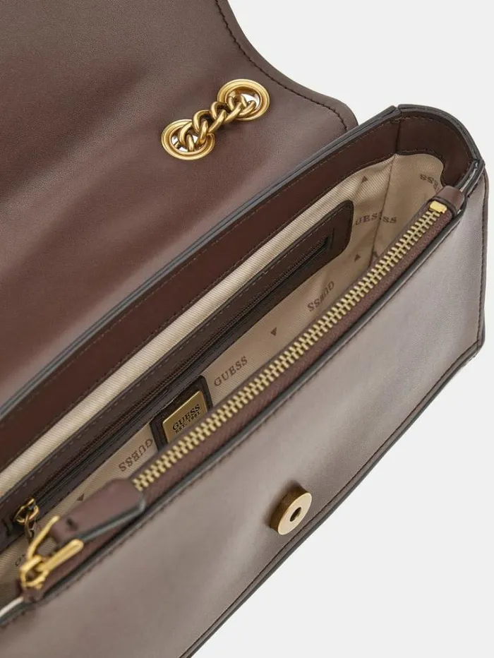 Women Iseline Genuine Leather Mini Crossbody Animalier Brown Guess Mini Bags