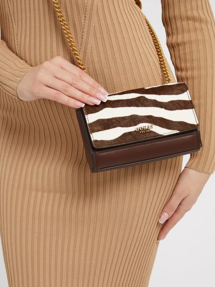 Women Iseline Genuine Leather Mini Crossbody Brown Multi Guess Crossbody Bags