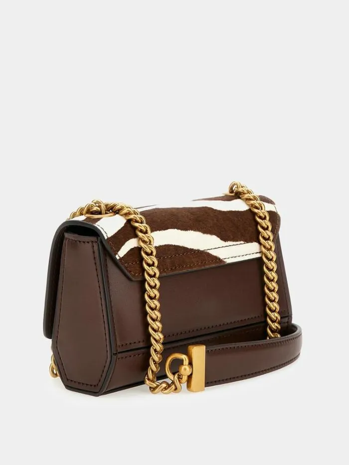 Women Iseline Genuine Leather Mini Crossbody Brown Multi Guess Crossbody Bags
