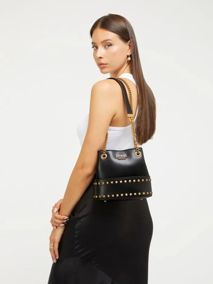 Women Iseline Stud Mini Bucket Bag Black Guess Shoulder Bags