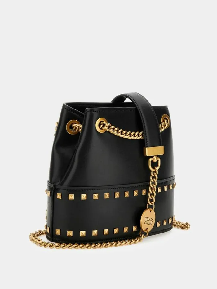 Women Iseline Stud Mini Bucket Bag Black Guess Shoulder Bags