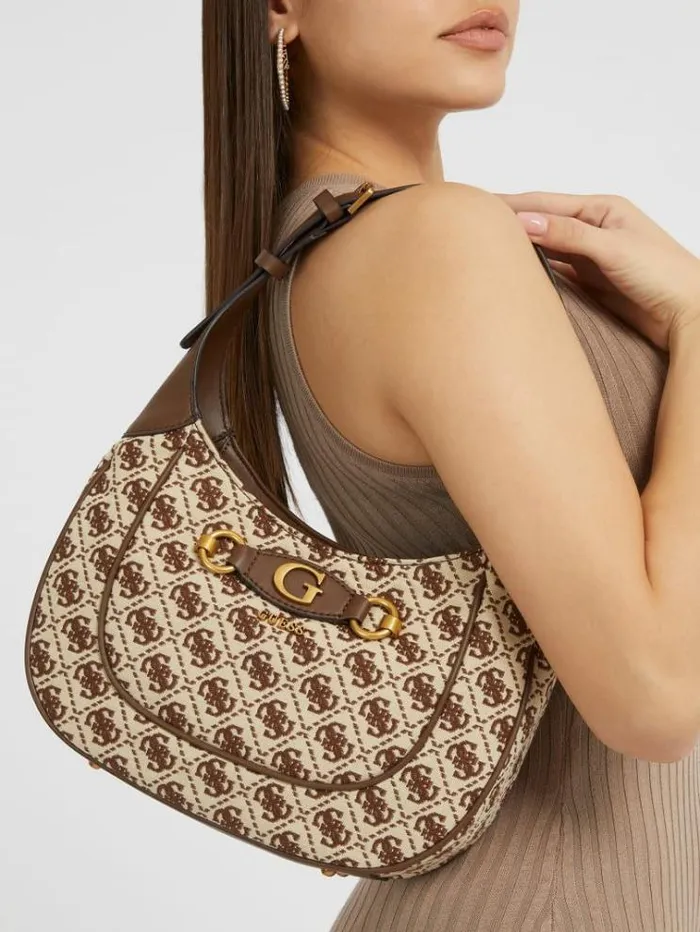 Women Izzy 4g Logo Hobo Bag Brown Multi Guess Shoulder Bags