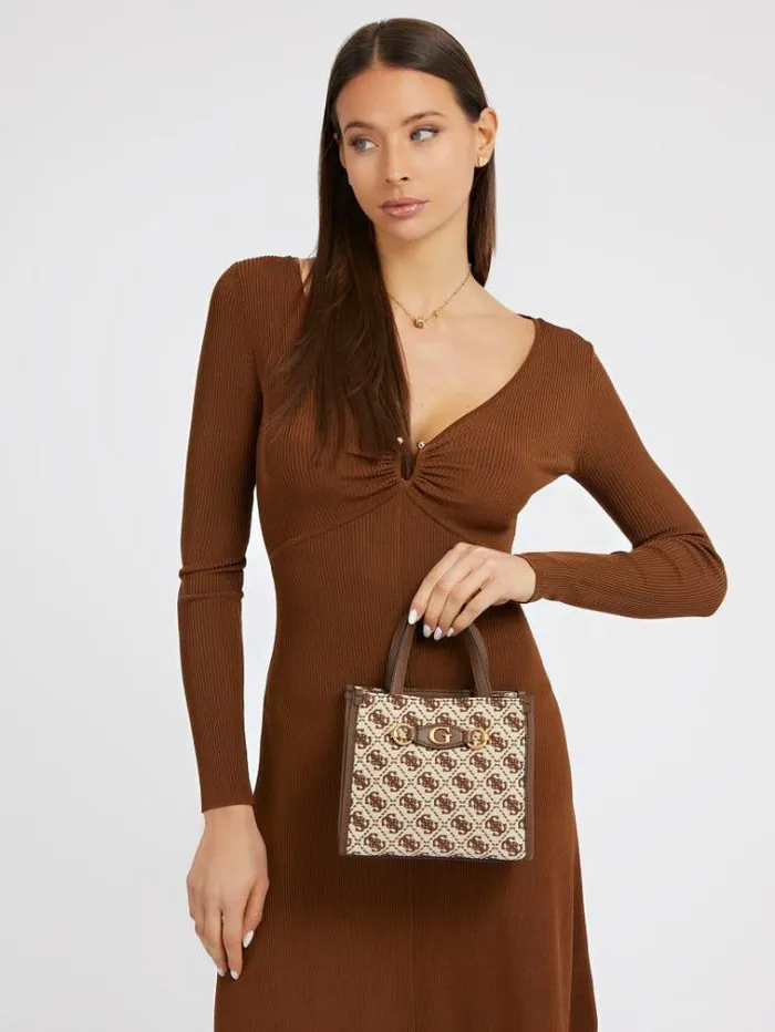 Women Izzy 4g Logo Mini Handbag Brown Multi Guess Handbags