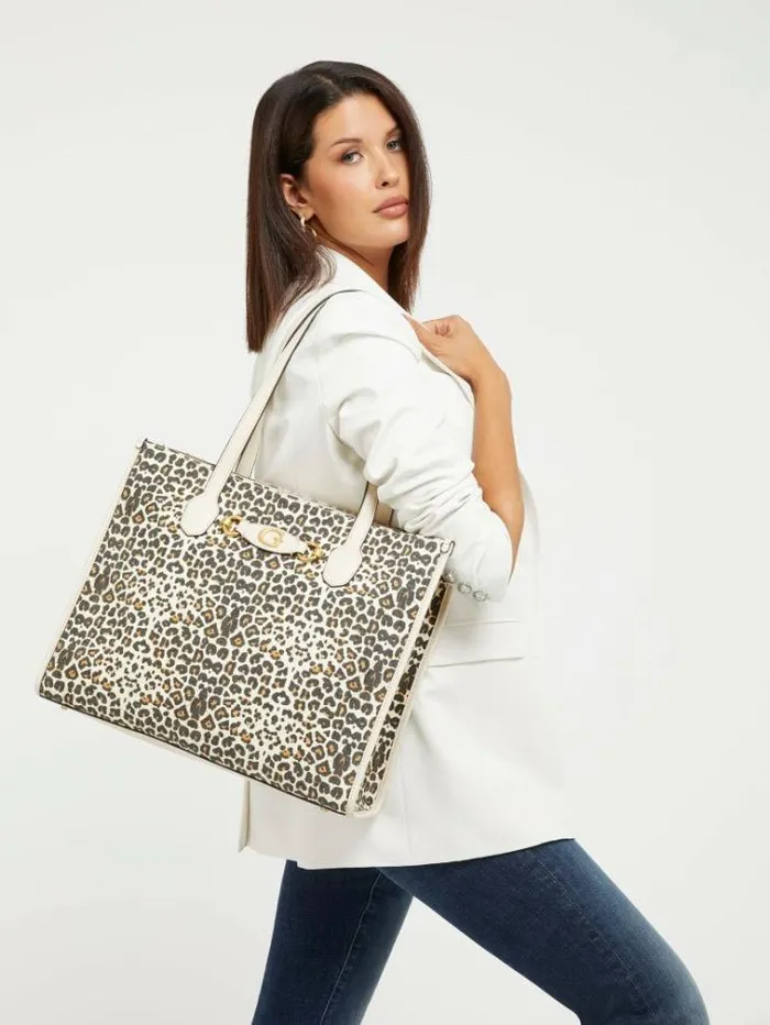 Women Izzy Animalier Shopper Animalier Brown Guess Shoppers