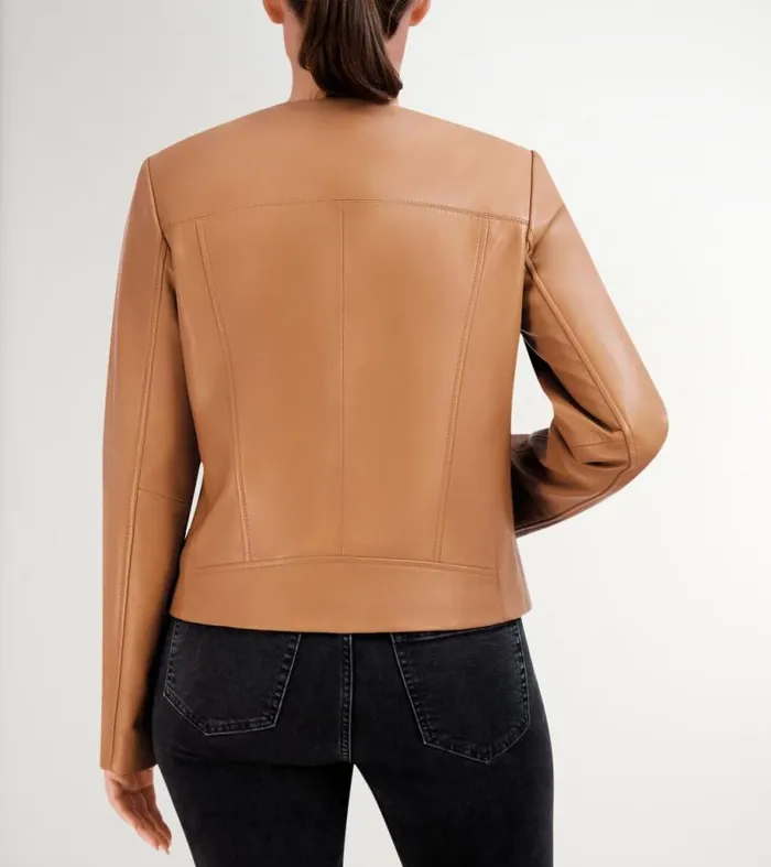 Women Jackets and Coats Cole Haan Asymmetrical Leather Jacket Hazelnut