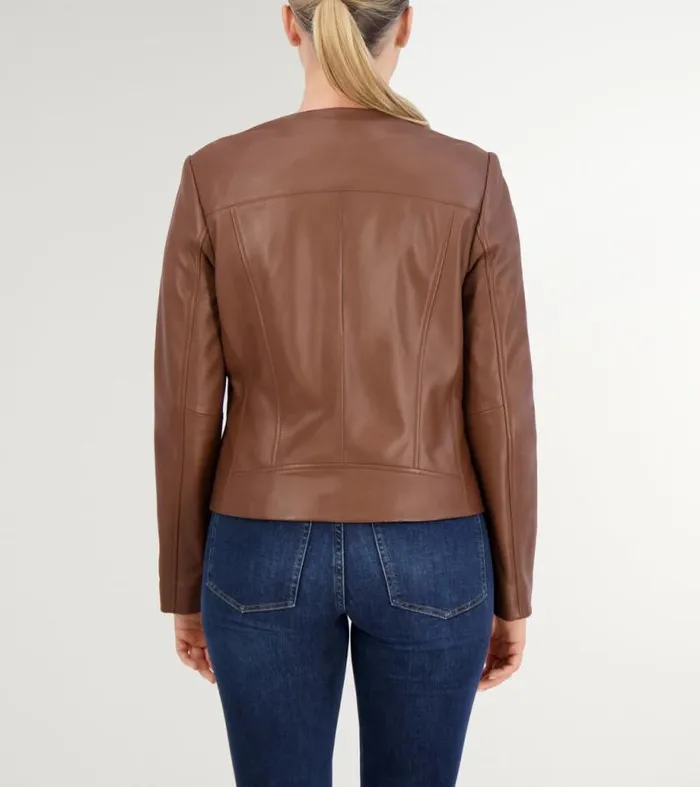 Women Jackets and Coats Cole Haan Asymmetrical Leather Jacket Hickory Brown