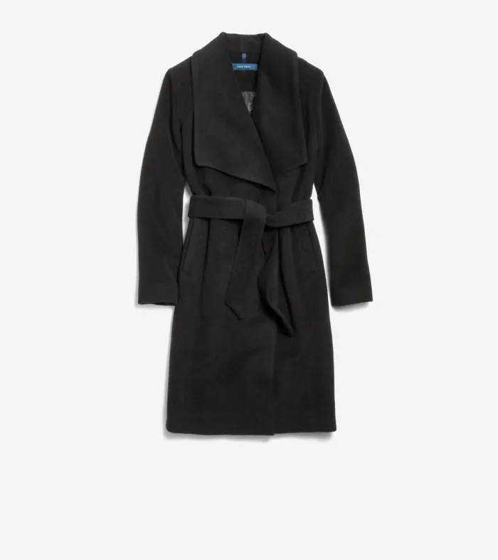 Women Jackets and Coats Cole Haan Luxe Maxi Wrap Coat Black