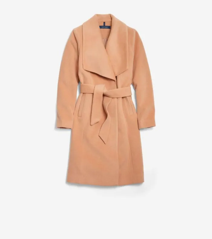 Women Jackets and Coats Cole Haan Luxe Maxi Wrap Coat Nude