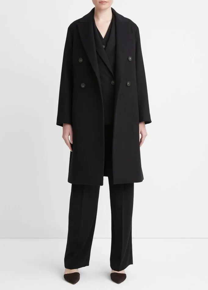 Women Jackets and Outerwear Vince Brushed WoolBlend DoubleBreasted Coat Black