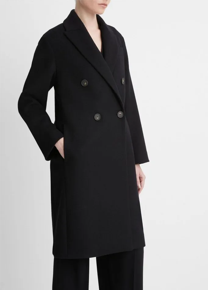 Women Jackets and Outerwear Vince Brushed WoolBlend DoubleBreasted Coat Black