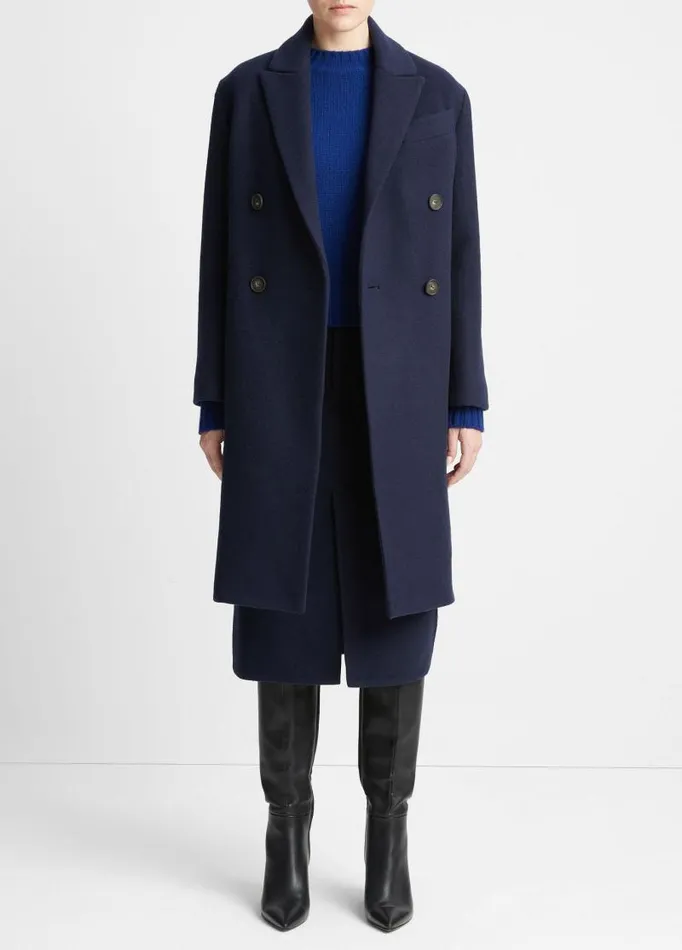 Women Jackets and Outerwear Vince Brushed WoolBlend DoubleBreasted Coat Deep Caspian Women Jackets and Outerwear Vince Brushed WoolBlend DoubleBreasted Coat Deep Caspian