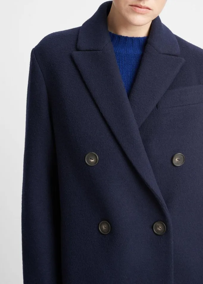 Women Jackets and Outerwear Vince Brushed WoolBlend DoubleBreasted Coat Deep Caspian