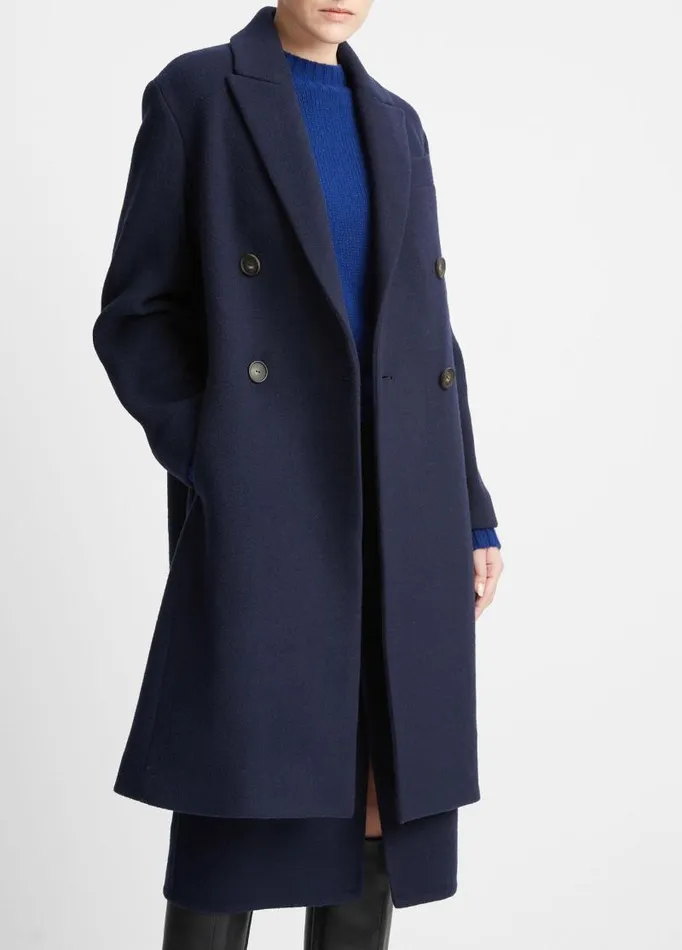 Women Jackets and Outerwear Vince Brushed WoolBlend DoubleBreasted Coat Deep Caspian