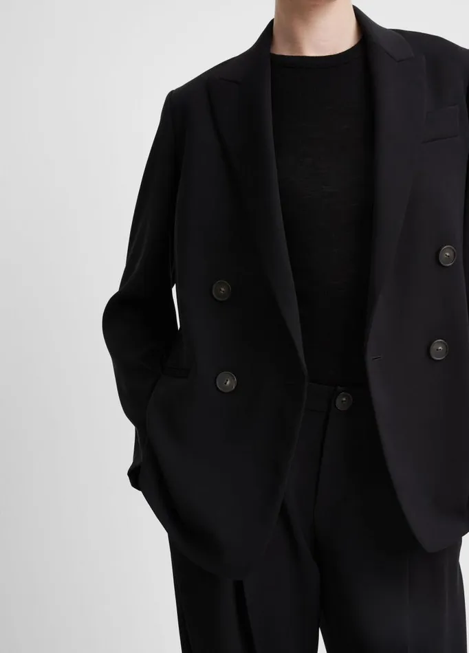 Women Jackets and Outerwear Vince Crepe DoubleBreasted Blazer Black