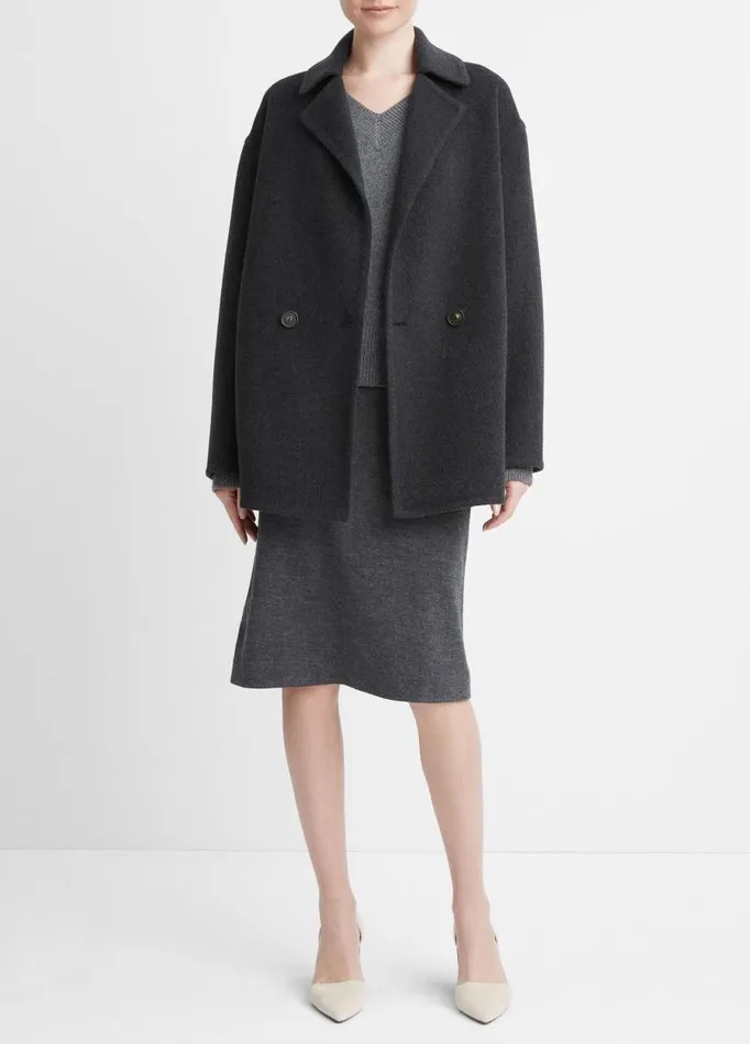Women Jackets and Outerwear Vince Fine WoolBlend Car Coat Heather Charcoal