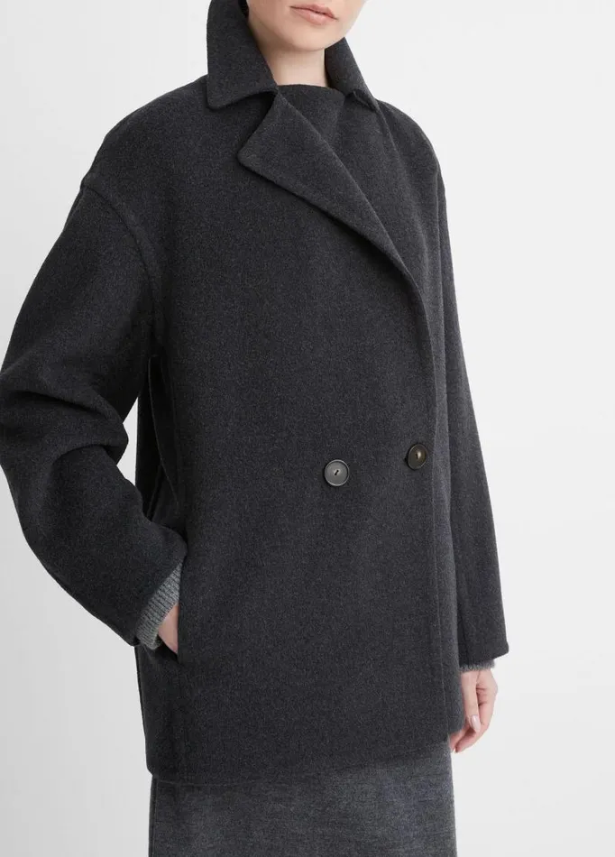 Women Jackets and Outerwear Vince Fine WoolBlend Car Coat Heather Charcoal