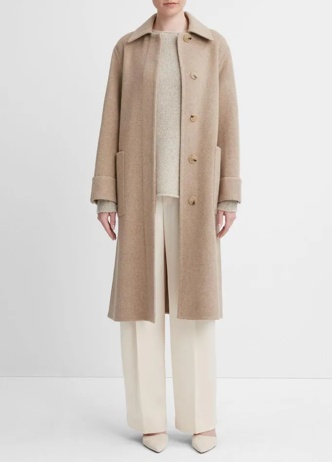 Women Jackets and Outerwear Vince Fine Wool Overcoat Heather Hazel Cream