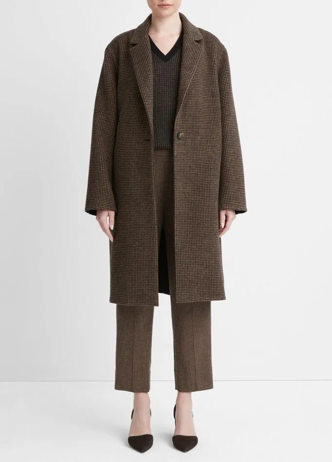 Women Jackets and Outerwear Vince Houndstooth Long Classic Coat Blackcamel