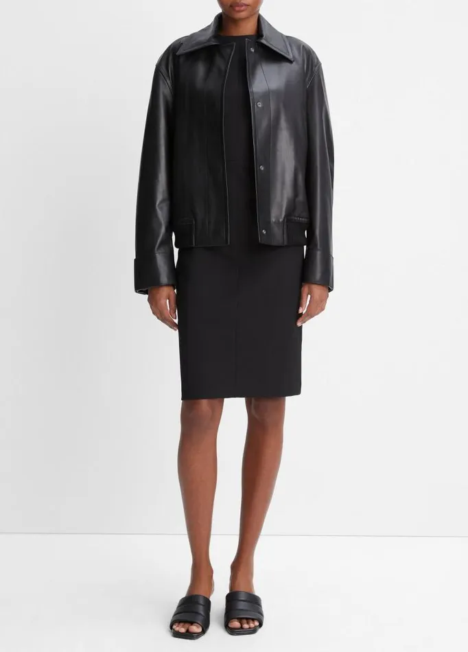 Women Jackets and Outerwear Vince Lambskin Bomber Jacket Black