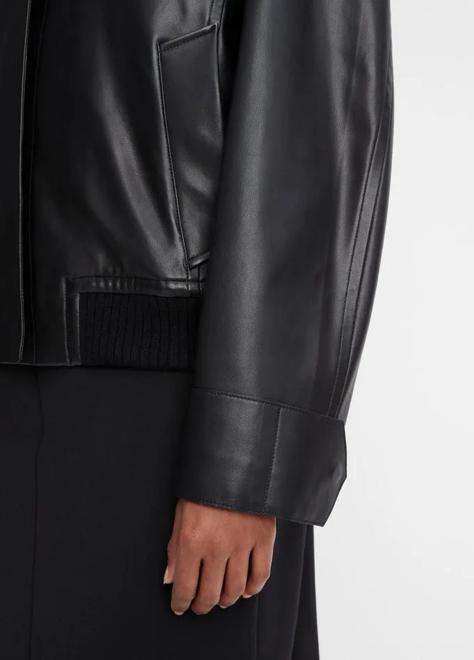 Women Jackets and Outerwear Vince Lambskin Bomber Jacket Black