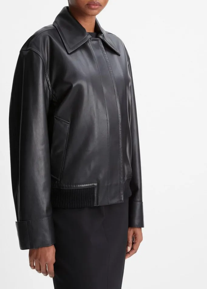 Women Jackets and Outerwear Vince Lambskin Bomber Jacket Black
