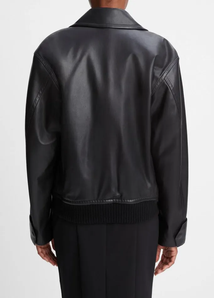 Women Jackets and Outerwear Vince Lambskin Bomber Jacket Black