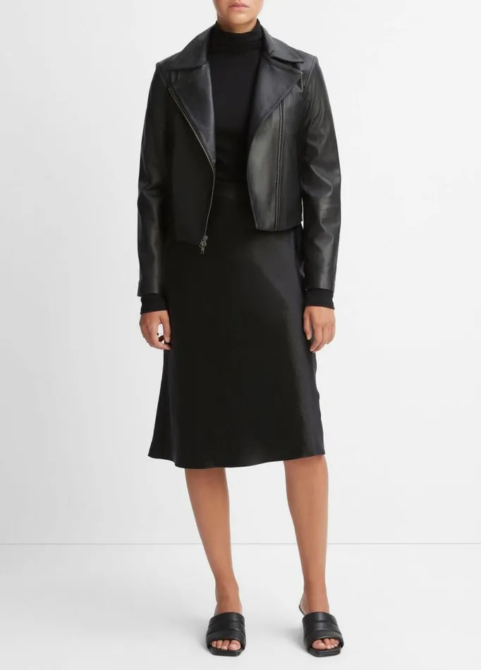 Women Jackets and Outerwear Vince Leather CrossFront Moto Jacket Black