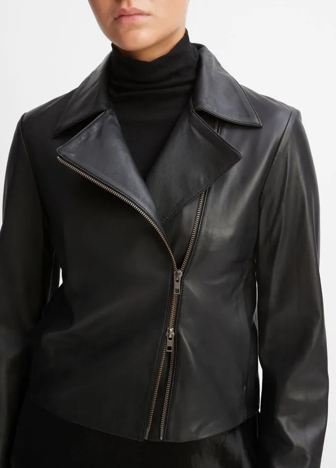 Women Jackets and Outerwear Vince Leather CrossFront Moto Jacket Black