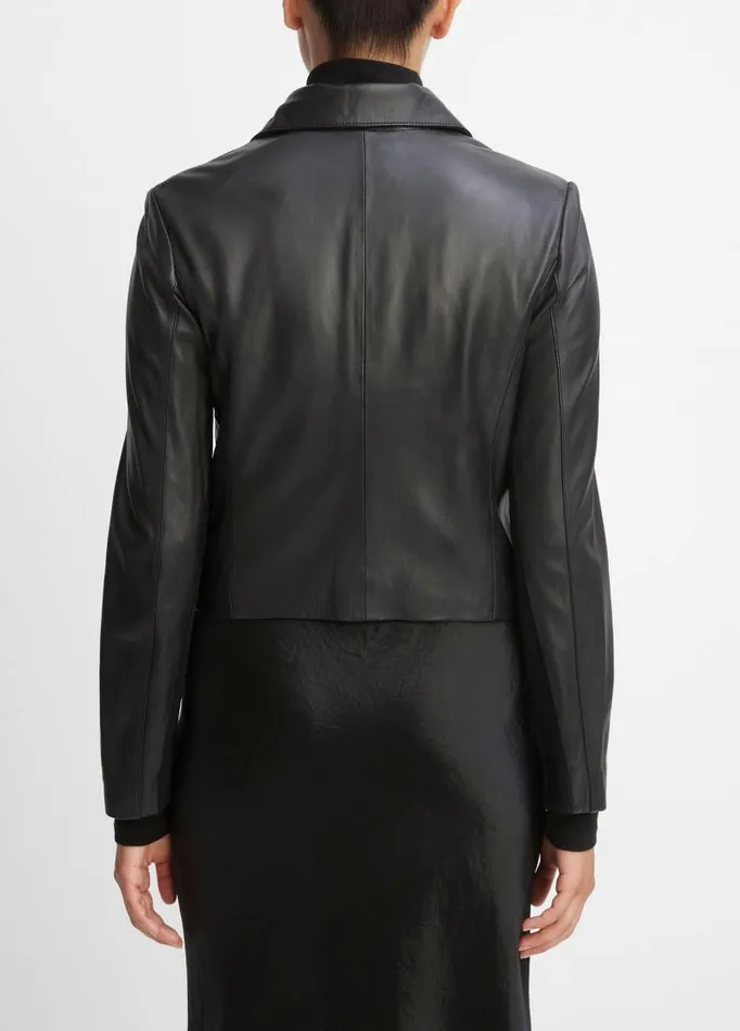 Women Jackets and Outerwear Vince Leather CrossFront Moto Jacket Black