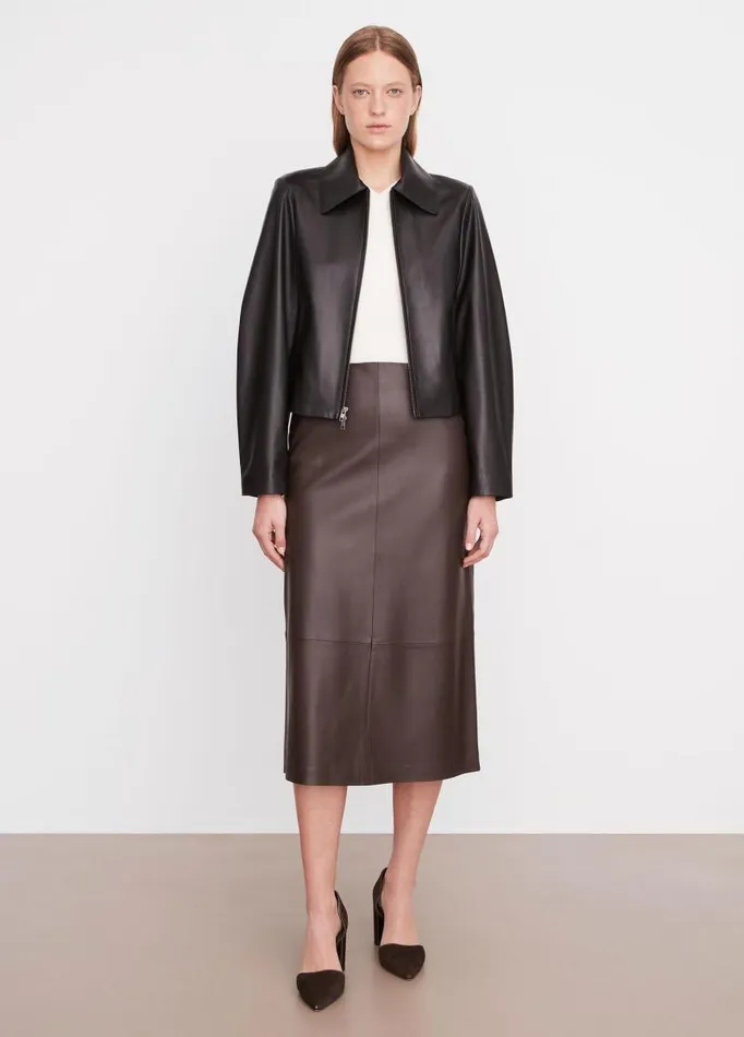 Women Jackets and Outerwear Vince Leather ZipFront Jacket Black