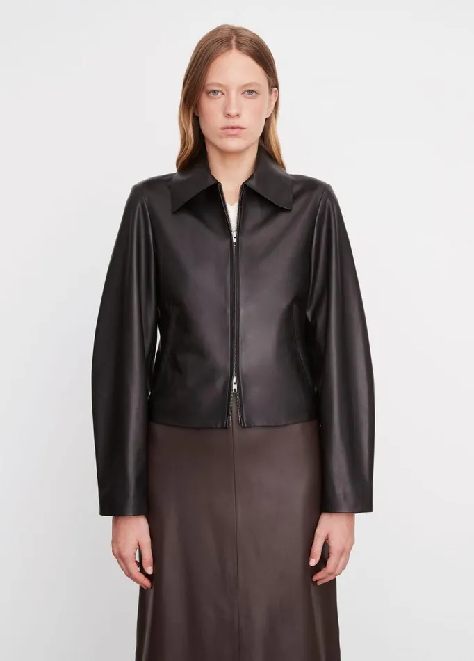 Women Jackets and Outerwear Vince Leather ZipFront Jacket Black