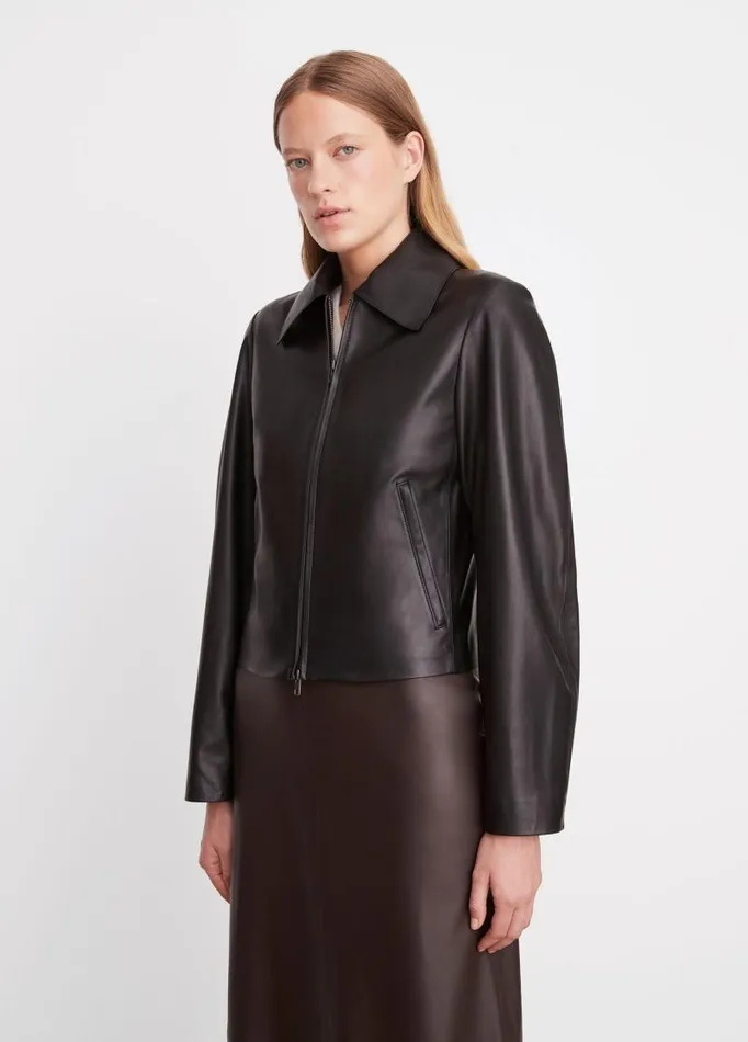 Women Jackets and Outerwear Vince Leather ZipFront Jacket Black