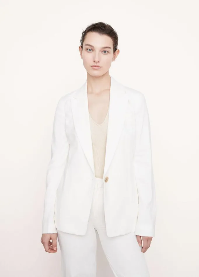 Women Jackets and Outerwear Vince LinenBlend SingleBreasted Blazer Off White