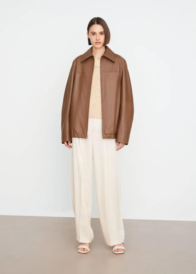 Women Jackets and Outerwear Vince Oversized Leather Bomber Jacket Canyon