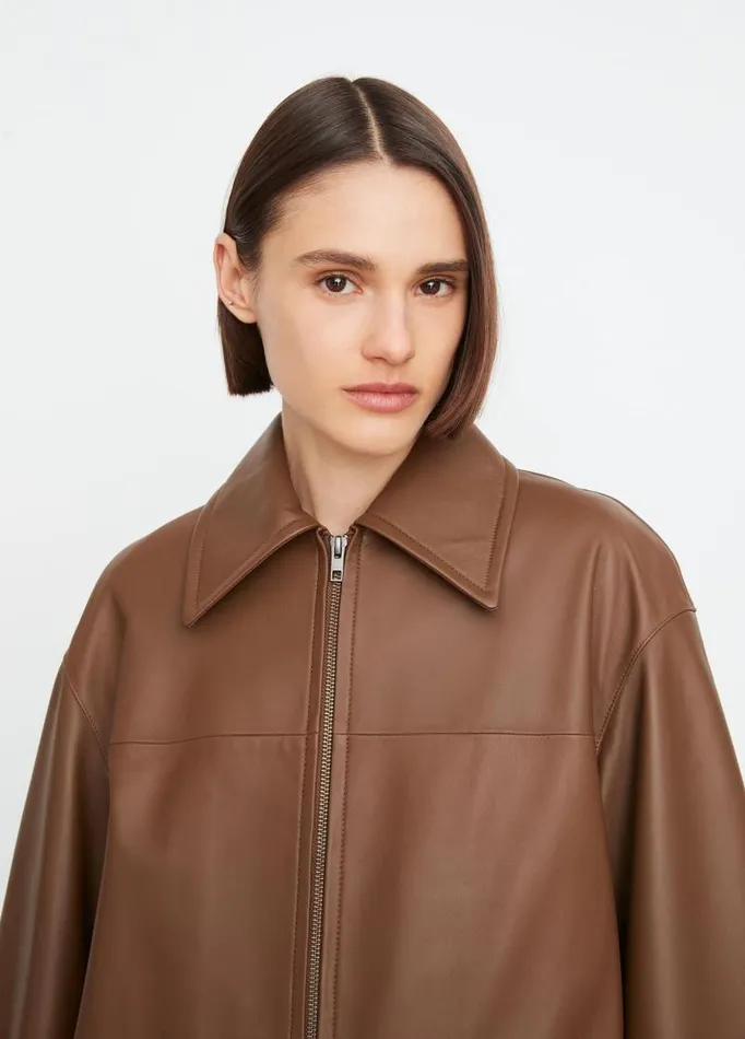Women Jackets and Outerwear Vince Oversized Leather Bomber Jacket Canyon