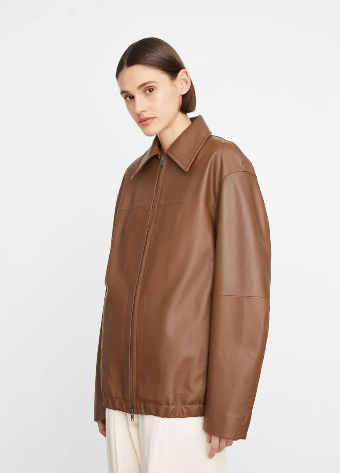 Women Jackets and Outerwear Vince Oversized Leather Bomber Jacket Canyon