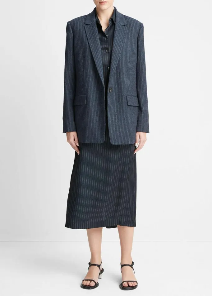 Women Jackets and Outerwear Vince Pinstripe Flannel Blazer Dark Obsidiansilver Dust