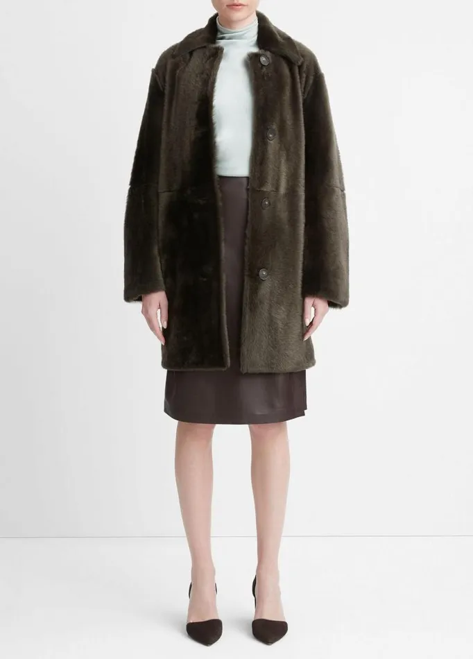 Women Jackets and Outerwear Vince Reversible Rasada Shearling Coat Dark Olive