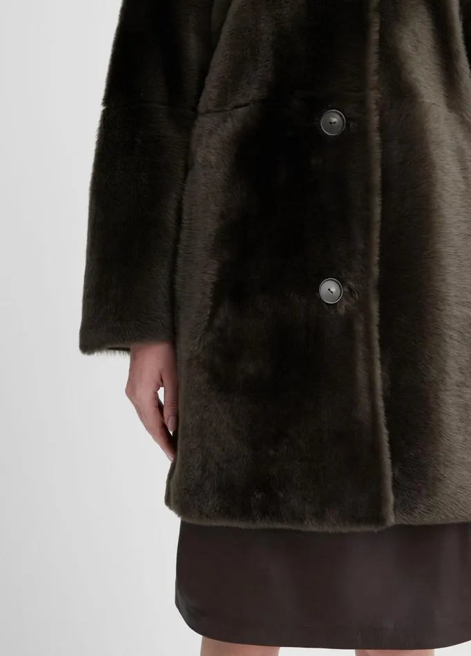 Women Jackets and Outerwear Vince Reversible Rasada Shearling Coat Dark Olive