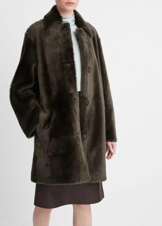 Women Jackets and Outerwear Vince Reversible Rasada Shearling Coat Dark Olive