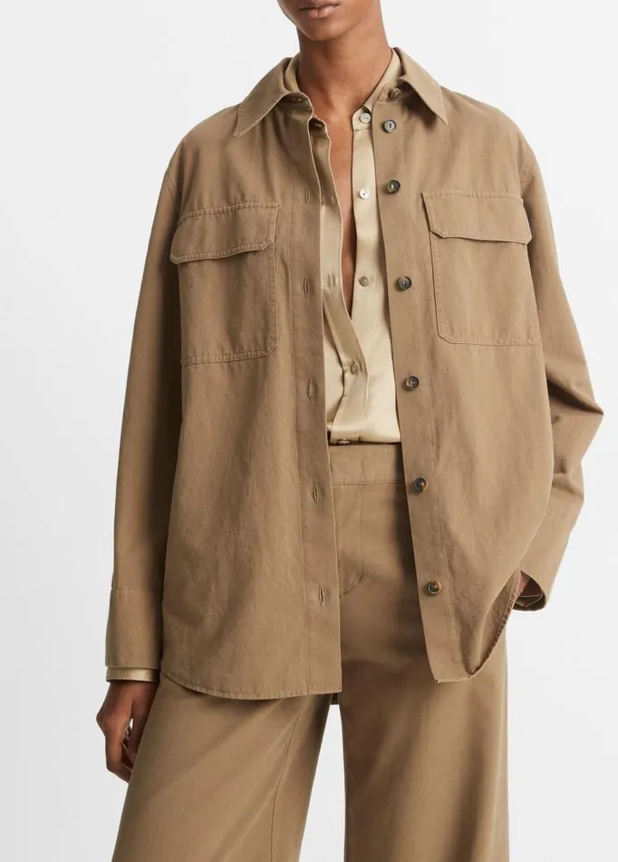 Women Jackets and Outerwear Vince Washed Cotton Shirt Jacket Artichoke