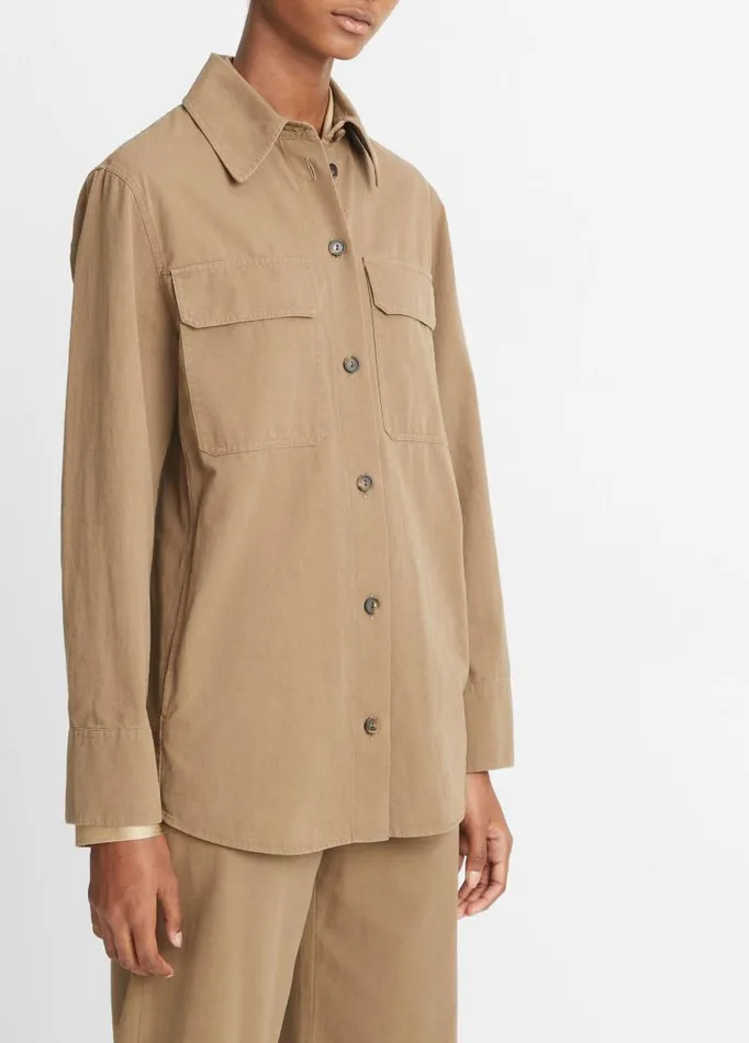 Women Jackets and Outerwear Vince Washed Cotton Shirt Jacket Artichoke