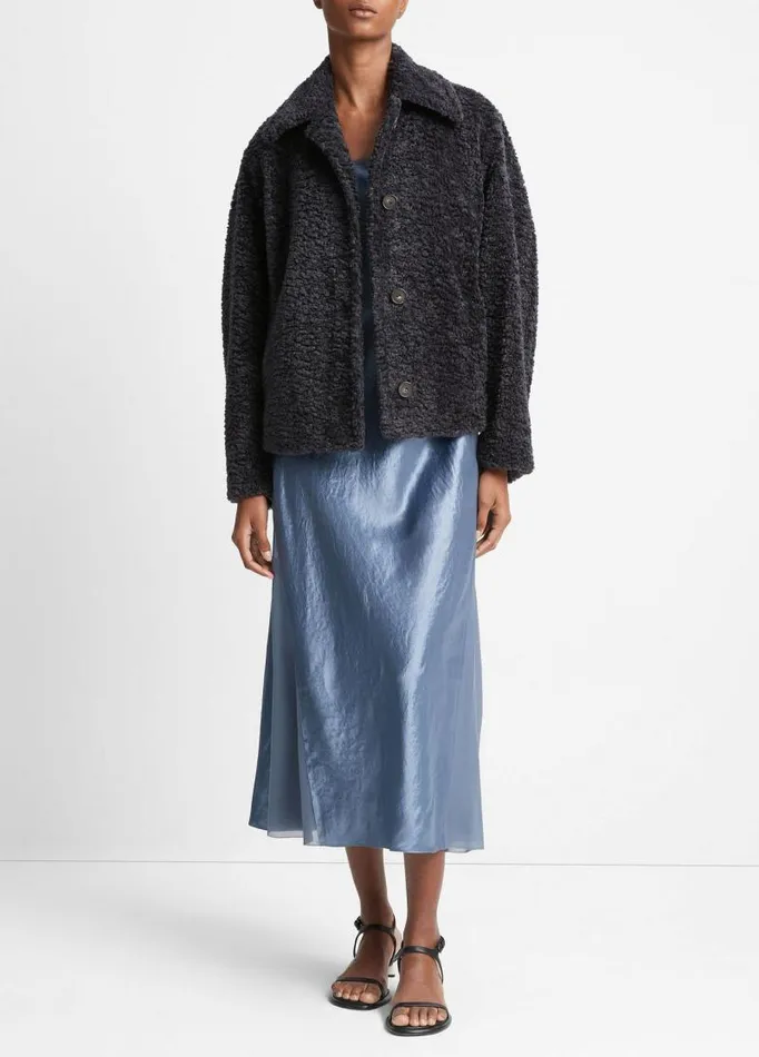 Women Jackets and Outerwear Vince Wavy FauxFur Jacket Obsidian