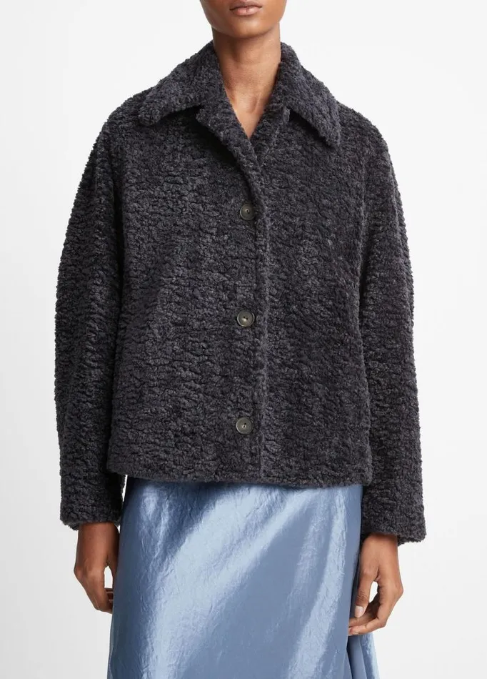 Women Jackets and Outerwear Vince Wavy FauxFur Jacket Obsidian
