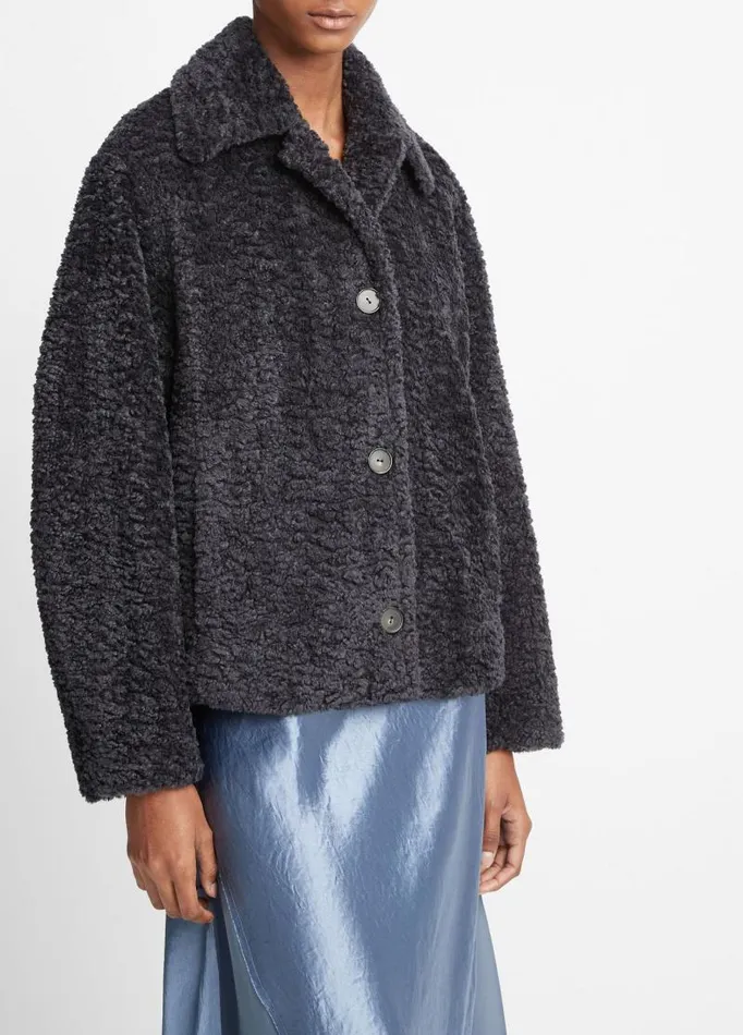 Women Jackets and Outerwear Vince Wavy FauxFur Jacket Obsidian