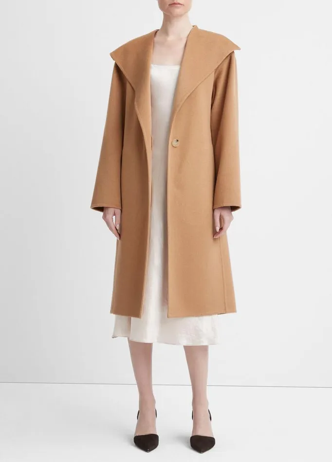 Women Jackets and Outerwear Vince Wool And Cashmere Belted DrapeNeck Coat Almond