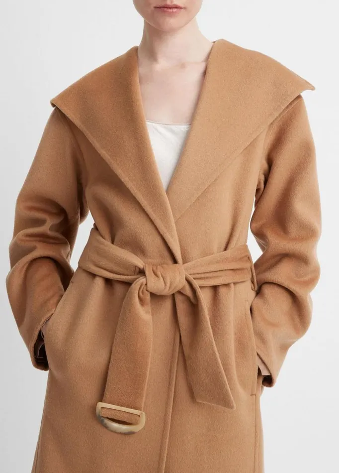 Women Jackets and Outerwear Vince Wool And Cashmere Belted DrapeNeck Coat Almond