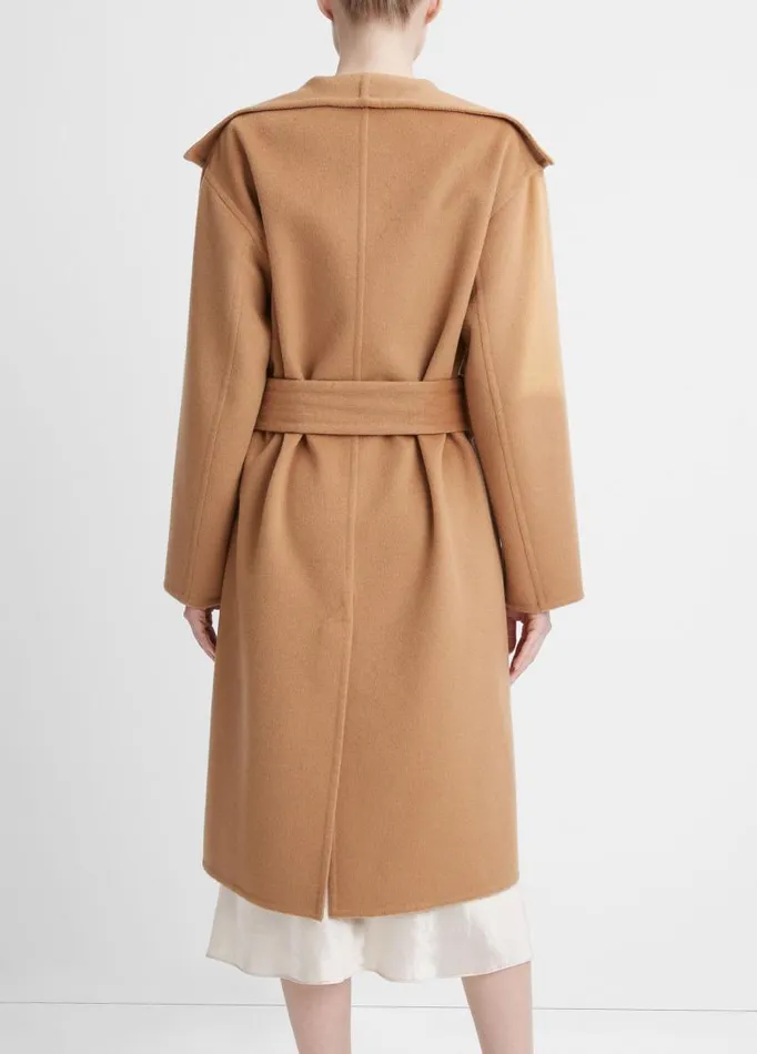 Women Jackets and Outerwear Vince Wool And Cashmere Belted DrapeNeck Coat Almond